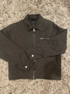 H&M Men's Dark Brown Zip-Front Shirt Jacket